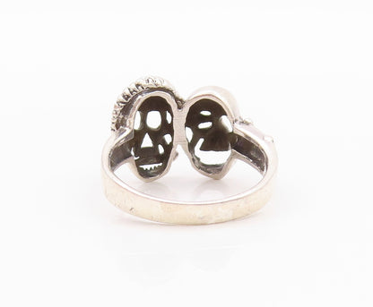 925 Sterling Silver Vintage Ring Two Skulls & Snake Biker Band  Sz 9  RG32403