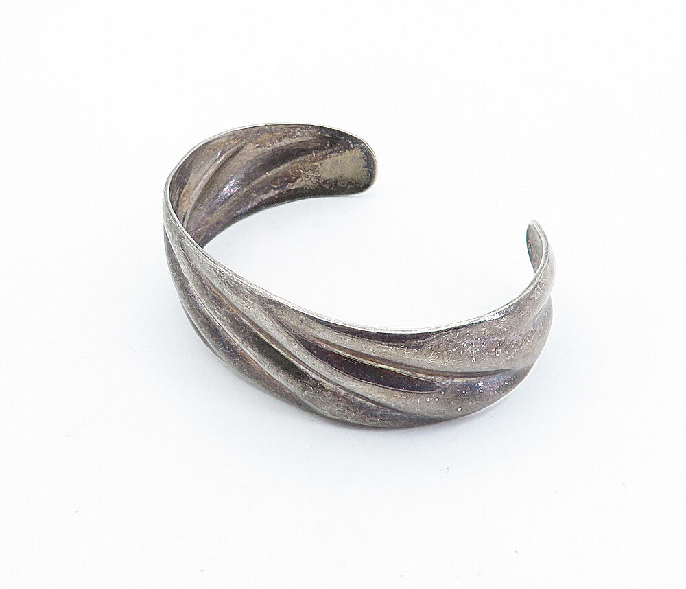MEXICO 925 Sterling Silver  Vintage Dark Tone Fluted Cuff Bracelet  BT1452
