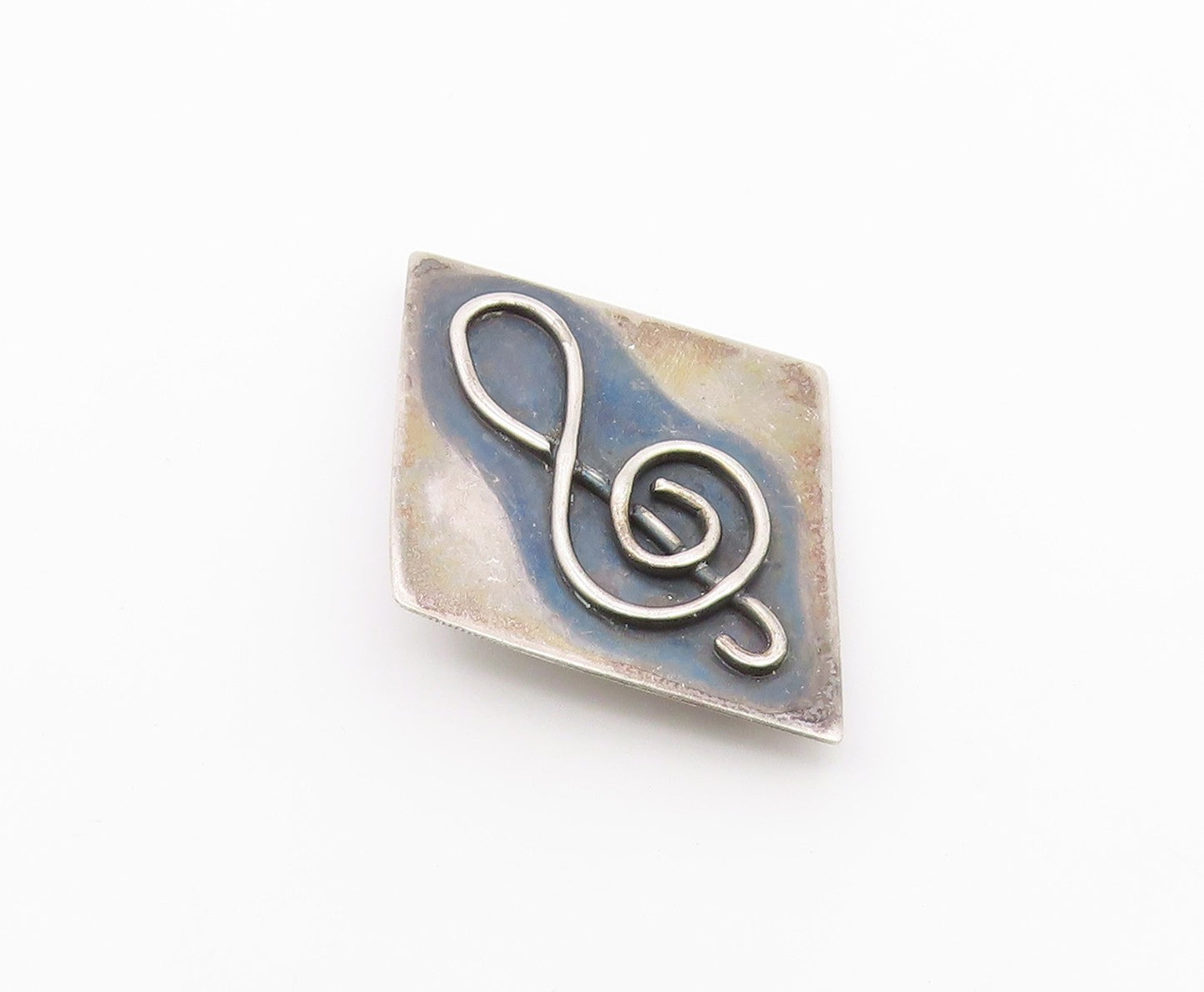 925 Sterling Silver  Vintage Diamond Shape Treble Clef Brooch Pin  BP7879