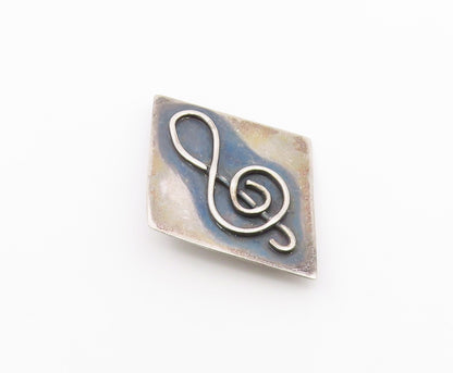 925 Sterling Silver  Vintage Diamond Shape Treble Clef Brooch Pin  BP7879