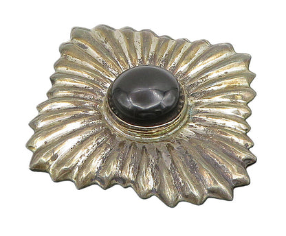 MEXICO 925 Silver  Vintage Black Onyx Ribbed Diamond Shaped Brooch Pin  BP9551