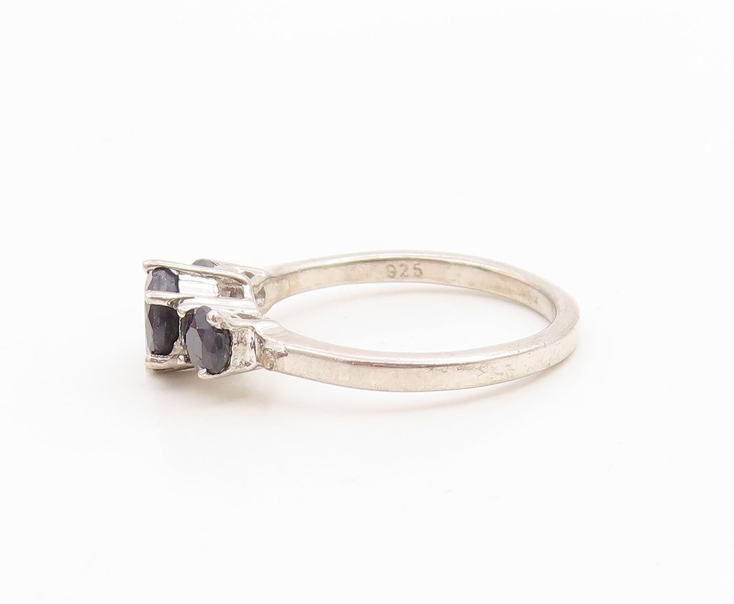 925 Sterling Silver Vintage Ring Elegant Three Stone Onyx Band  Sz 6.5  RG36160