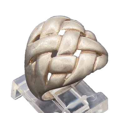 925 Sterling Silver Vintage Ring Solid Broad Carved Woven Effect Sz 8  RG27738
