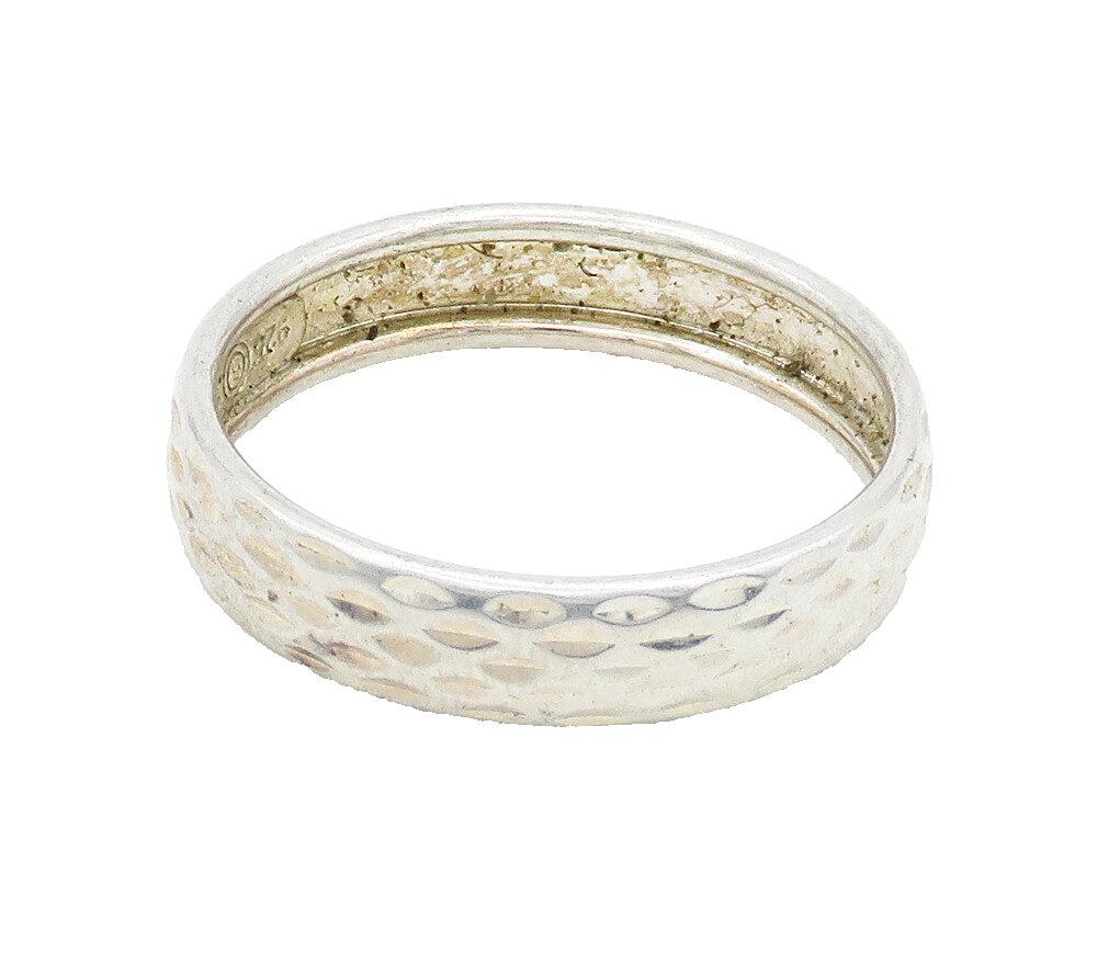 925 Sterling Silver  Shiny Diamond Cut Detail Round Band Ring Sz 6  RG16041
