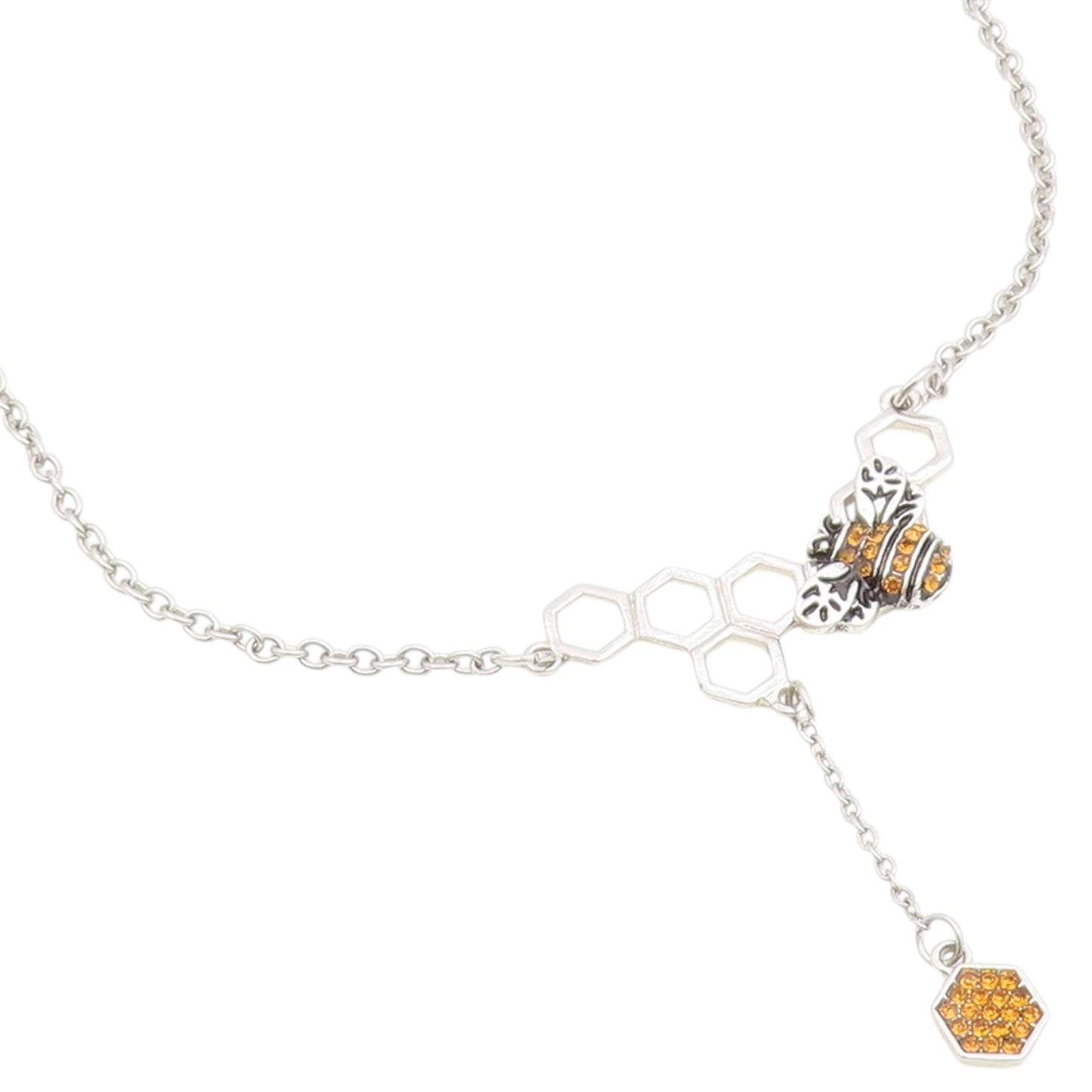 925 Sterling Silver Vintage Necklace Citrine Honeycomb & Bumblebee Drop  NE4912