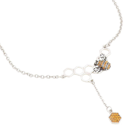 925 Sterling Silver Vintage Necklace Citrine Honeycomb & Bumblebee Drop  NE4912