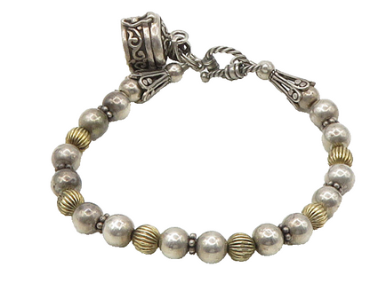 925 Sterling Silver  Vintage Two Tone Locket Beaded Chain Bracelet  BT8532