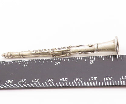 925 Sterling Silver Vintage Pin Collector Solid Carved Clarinet  TR3924