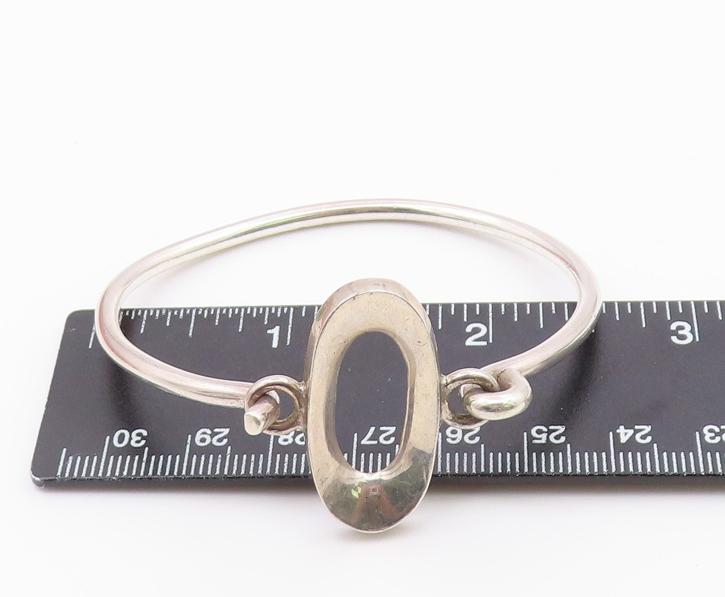 J. JILL 925 Silver  Vintage Shiny Open Oval Hook Bangle Bracelet  BT8632