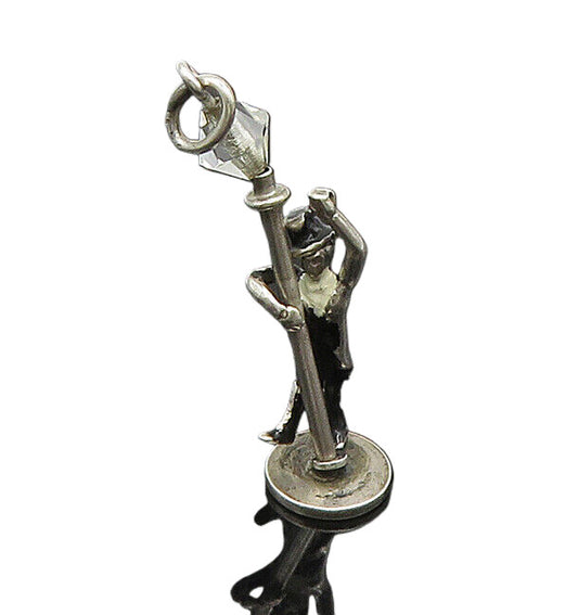 925 Silver  Vintage Enamel Magician Man On Quartz Pole Pendant (MOVES) PT20418