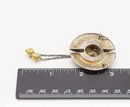 ATARA 925 Silver  Vintage Two Tone Carved & Chained Shield Brooch Pin  BP10180