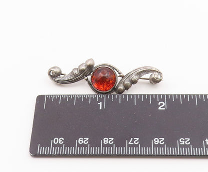 POLAND 925 Sterling Silver  Vintage Cabochon Amber Swirl Brooch Pin  BP9318