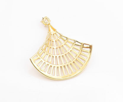 925 Sterling Silver Vintage Pendant Gold Plated Rectangle CZ Chinese Fan PT24716