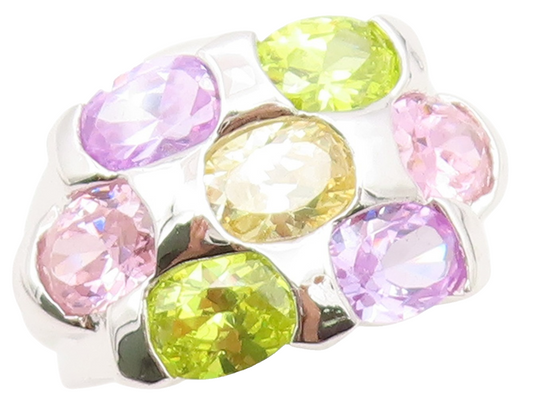 925 Sterling Silver Vintage Ring Multi Color CZ Cluster Band  Sz 7.5  RG36608