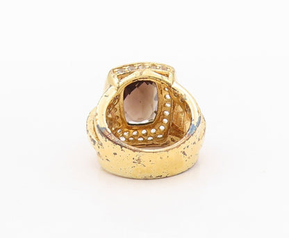 925 Sterling Silver Vintage Ring Gold Plated Smoky Quartz & Topaz  Sz 7  RG29975