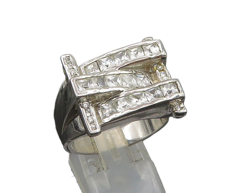 925 Sterling Silver  Vintage Cubic Zirconia Large Band Ring Sz 11  RG23613
