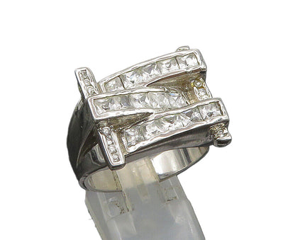 925 Sterling Silver  Vintage Cubic Zirconia Large Band Ring Sz 11  RG23613