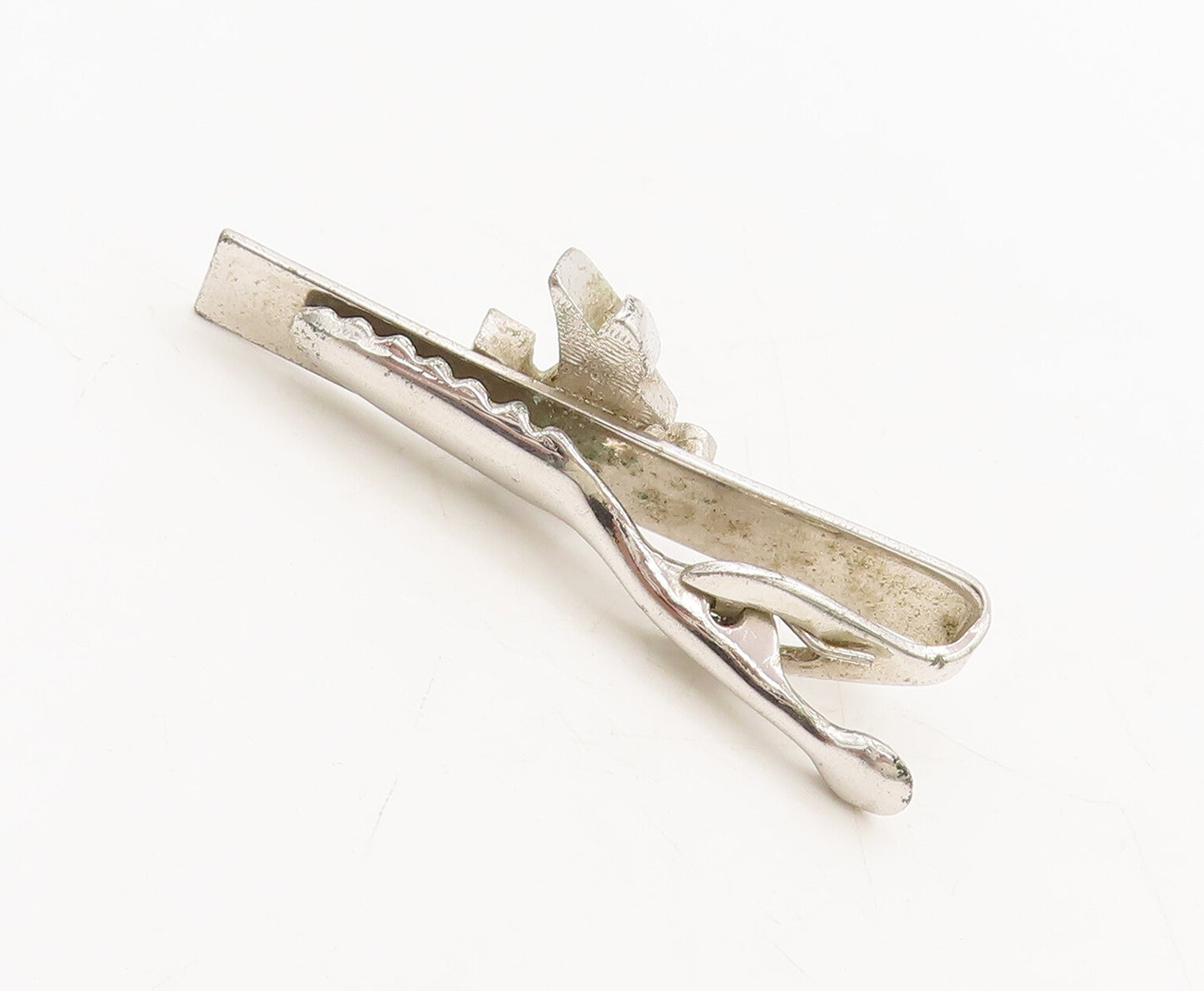 925 Sterling Silver  Vintage Sailor Ship Carved On Designer Tie Clip  TR3652