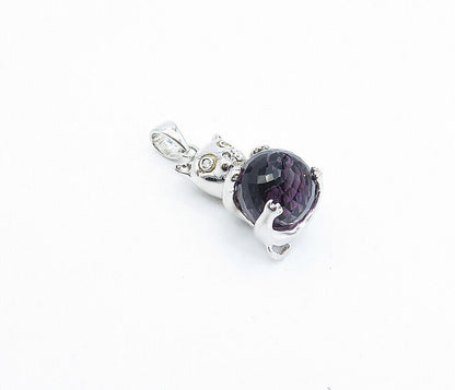 925 Sterling Silver  Amethyst Sphere & Topaz Accent Teddy Bear Pendant  PT2768