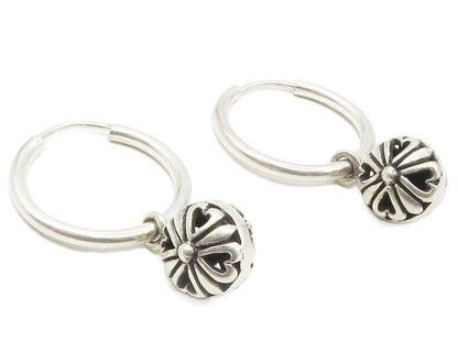 925 Sterling Silver  Shiny Dangling Flower Petite Hoop Earrings  EG7145