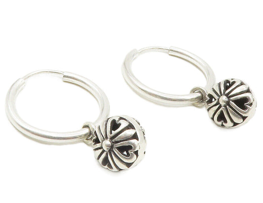 925 Sterling Silver  Shiny Dangling Flower Petite Hoop Earrings  EG7145