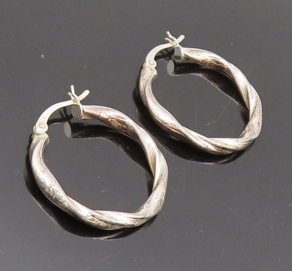 925 Sterling Silver  Vintage Minimalist Twisted Rope Hoop Earrings  EG12557
