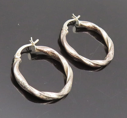 925 Sterling Silver  Vintage Minimalist Twisted Rope Hoop Earrings  EG12557