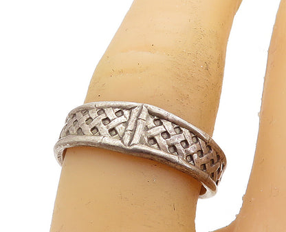 INTERNATIONAL 925 Silver Vintage Basket Weave Bypass Band Ring Sz 7.5 RG5966