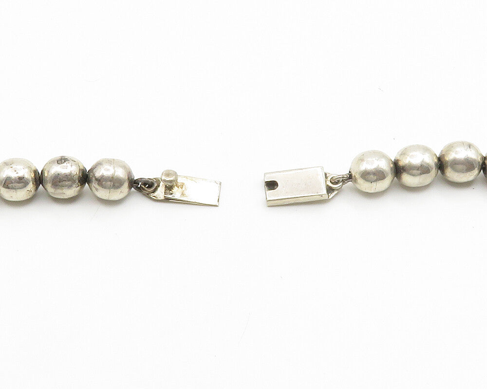 MEXICO 925 Sterling Silver  Vintage Smooth Shiny Beaded Chain Necklace  NE2376