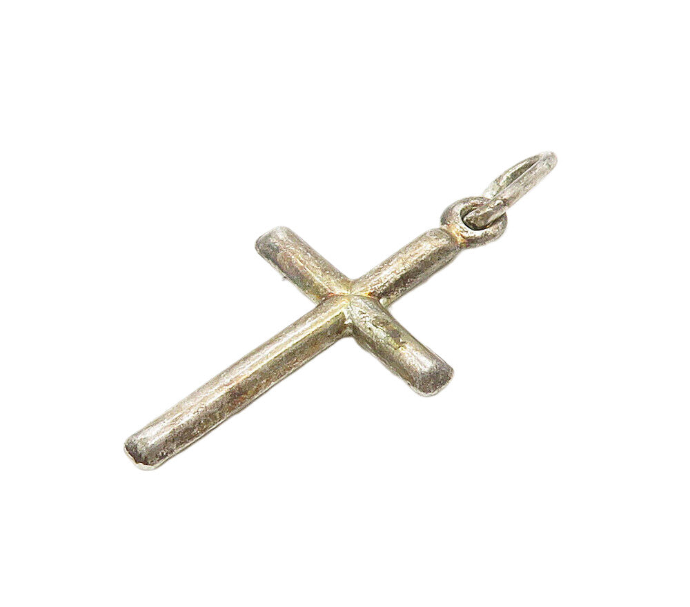 925 Sterling Silver  Vintage Minimalist Religious Cross Drop Pendant  PT12275