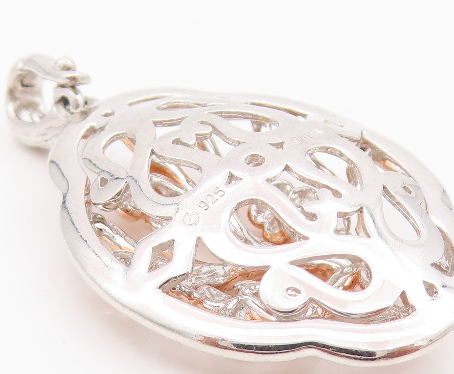 925 Sterling Silver Vintage Pendant Rose Gold Plated CZ Brutalist Cut  PT24290