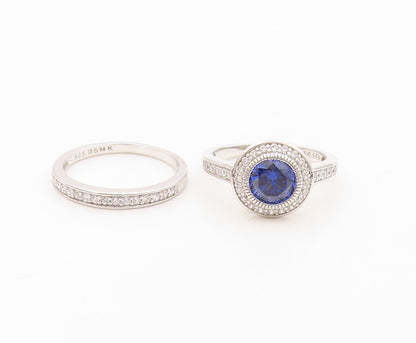 925 Sterling Silver Vintage Ring Designer Stackable Sapphire & CZ Sz 7 RG30875