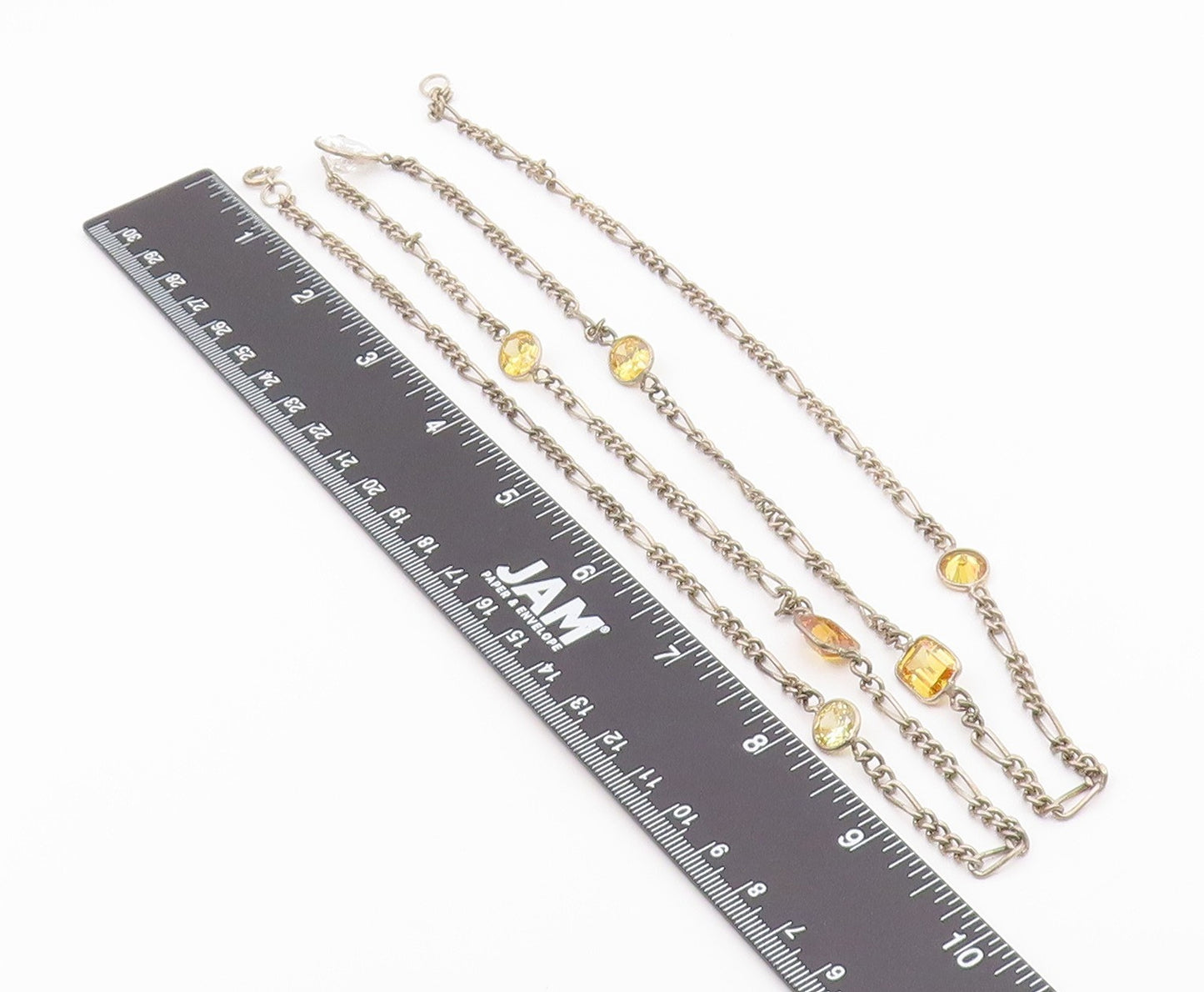 925 Silver  Vintage Inlaid White & Yellow Cubic Zirconia Chain Necklace NE4002