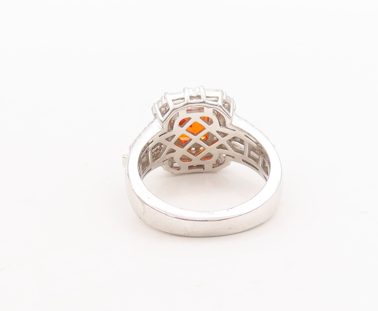 925 Sterling Silver Vintage Ring Rectangle Cut Orange & White CZ  Sz 7  RG29448