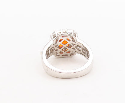 925 Sterling Silver Vintage Ring Rectangle Cut Orange & White CZ  Sz 7  RG29448