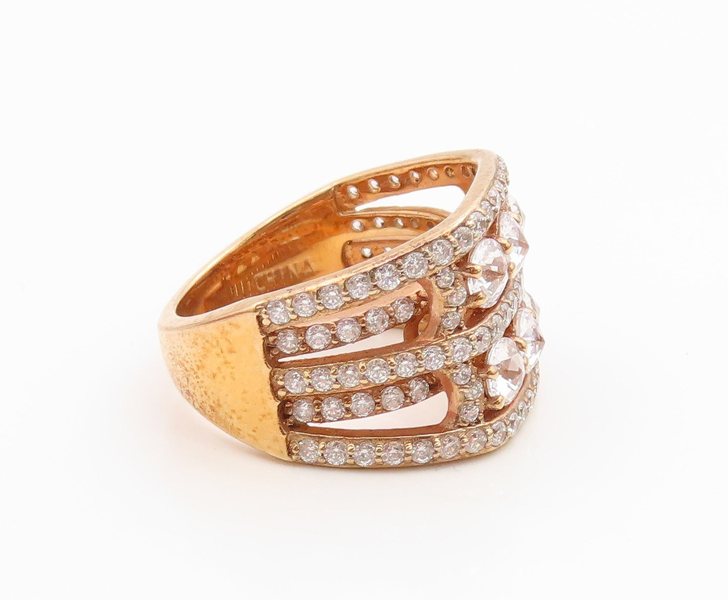 925 Sterling Silver Vintage Ring Gold Plated CZ Statement Band  Sz 7  RG36231