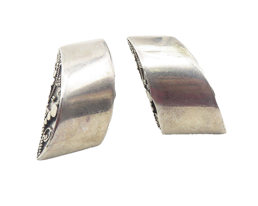 BALI 925 Sterling Silver  Vintage Circle Swirl Patterned Drop Earrings  EG5951
