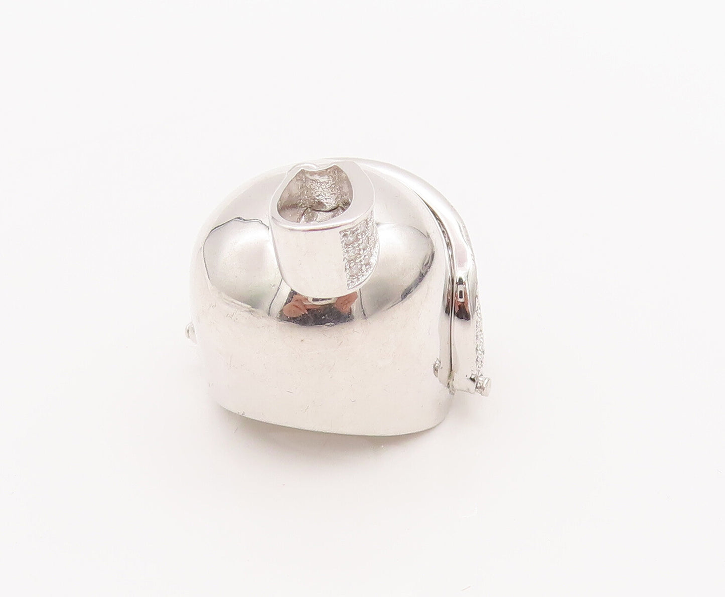 925 Sterling Silver Vintage Pendant Solid Topaz Beaded Cutout Helmet  PT22645