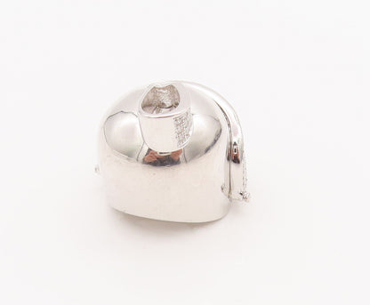 925 Sterling Silver Vintage Pendant Solid Topaz Beaded Cutout Helmet  PT22645