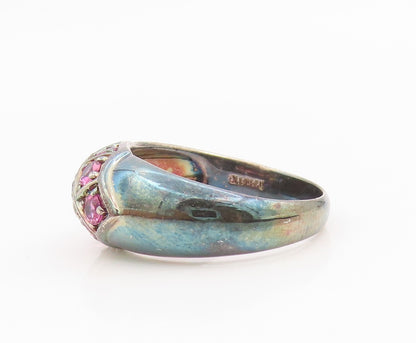 925 Sterling Silver Vintage Ring S & G Pink CZ Statement Band  Sz 10  RG35445