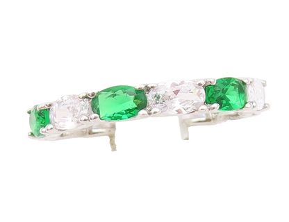 925 Sterling Silver Vintage Ring Oval Green & White CZ 360 Band  Sz 7  RG30408