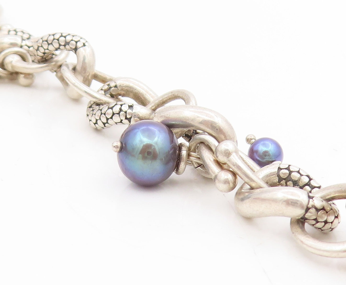 925 Sterling Silver Vintage Bracelet MICHAEL DAWKINS Pearl Dangle Link  BT11730
