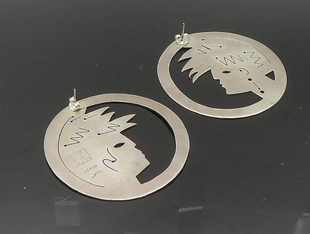 DESIGNER 925 Sterling Silver  Vintage Man Face Profile Drop Earrings  EG11566