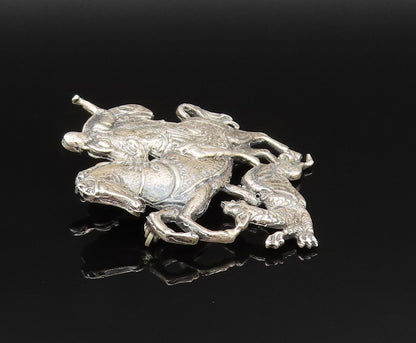 CINI 925 Silver  Vintage Antique Saint George & The Dragon Brooch Pin  BP9660