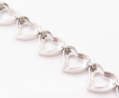 925 Sterling Silver Vintage Bracelet Linked Cutout Hearts Toggle Lock  BT11273