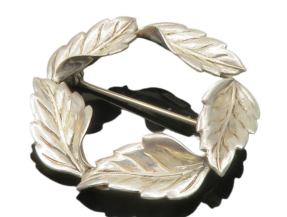 BEAU 925 Sterling Silver  Vintage Floral Leaf Wreath Motif Brooch Pin  BP5412