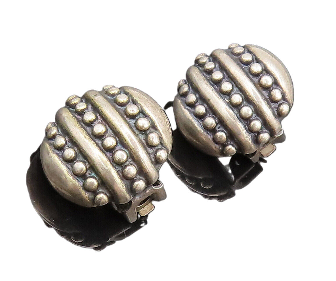 MONET 925 Silver  Vintage Beaded Sequence Round Press Back Earrings  EG12642