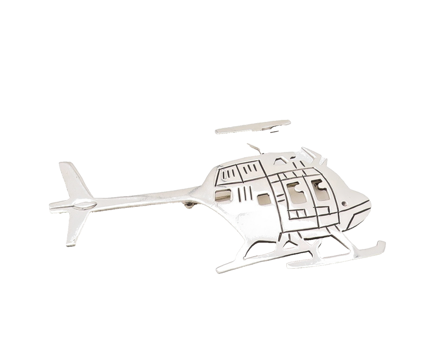 925 Sterling Silver Vintage Brooch MEXICO Etched Helicopter Design Cut  BP11666