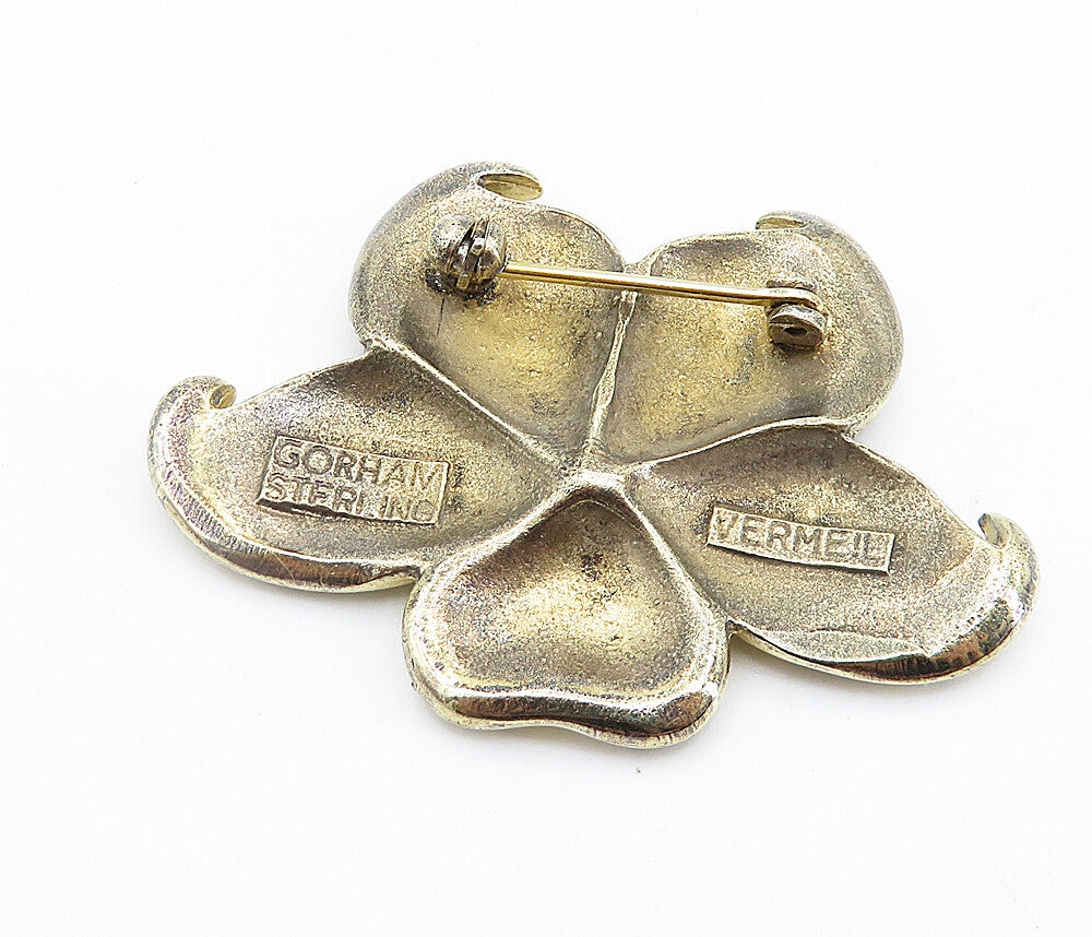 GORHAM 925 Sterling Silver  Vintage Shiny Detailed Flower Brooch Pin  BP2850