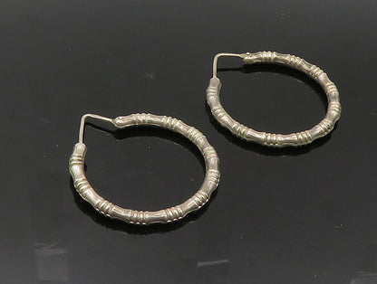 925 Sterling Silver  Vintage Shiny Hollow Bamboo Hoop Earrings EG11537